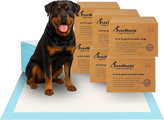 PetsWorld XL Dog Pee Pads 30"x36", 900-Count ??Heavy Duty, Leak-Proof Potty Training Pads for Puppies & Large Dogs, Super Absorbent, Quick-Dry Disposable Pads with Odor Control