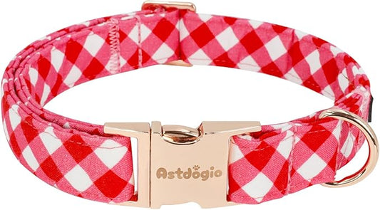 Cotton Collar for Dog，Soft Adjustable Christmas Dog Collars for Small Dogs, Cute Dog Collars with Red & White Plaid for Small Medium Large Dogs, Perfect for Girl or Boy Dog Collars-S