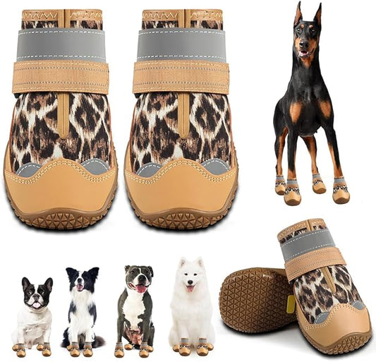 Dog Shoes for Large Dogs, Medium Dog Boots & Paw Protectors for Hardwood Floors, Outdoor Dog Booties for Hot Pavement Winter Snow Hiking, Waterproof Dog Shoes with Reflective Strips Size 7