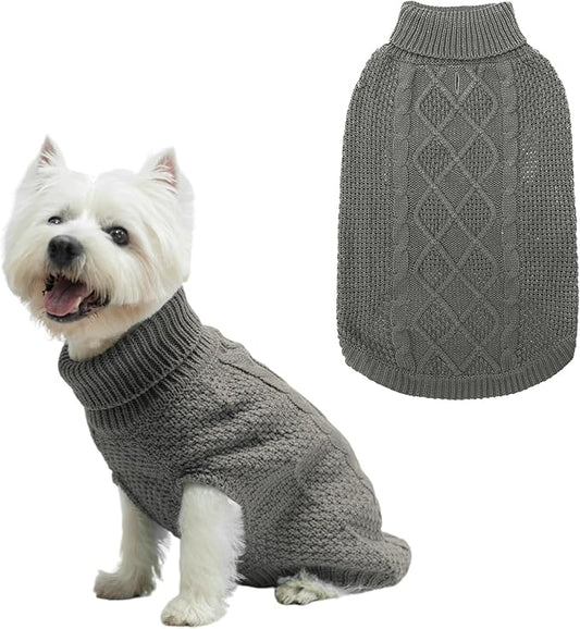 Mihachi Turtleneck Dog Sweater - Winter Coat Apparel Classic Cable Knit Clothes with Leash Hole for Cold Weather, Ideal Gift for Pet in New Year