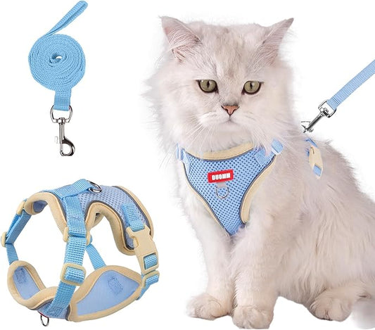 wanheart Cat Harness and Leash Set Escape-Proof Adjustable cat Leash and Harness Combo Suitable for All cat Breeds (Blue, XL)