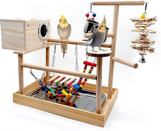 kathson Bird Playground,Parrot Play Stand,Parakeet Play Gym with Breeding Box and Food Cups,Cockatiel Perch Stand with Chewing&Exercise Toys,Birds Playstand for Budgie Conures Lovebirds