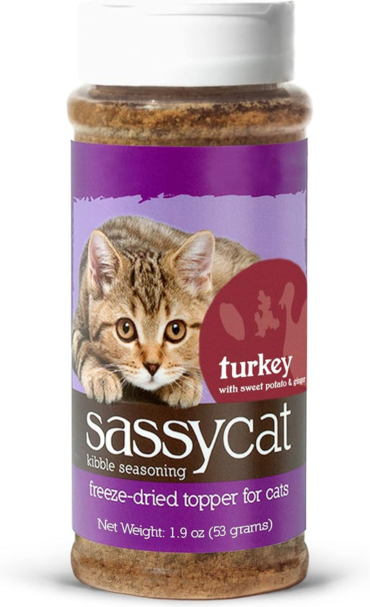 Herbsmith Sassy Cat Kibble Seasoning ??Freeze Dried Turkey ??Cat Food Topper for Picky Eaters ??Turkey, Sweet Potato, Ginger