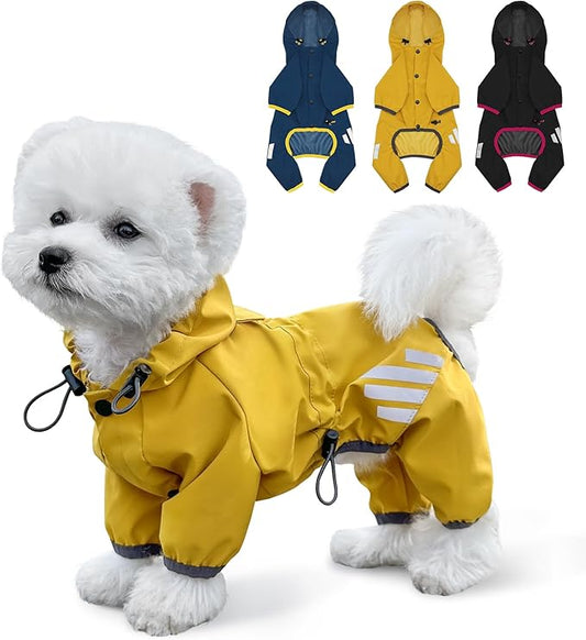 Dog Raincoat, Waterproof Dog Rain Jacket with Hood, Rain Coat with Leash Hole, Reflective Strap for Small Medium Dogs, Lightweight Puppy Clothes(Yellow,XS)