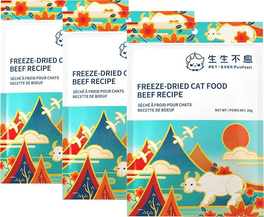 Freeze-Dried Cat Food, 97% Animal Origin Soft Dry Raw Food for Cats, High Protein Healthy Freeze Dried Cat Treat & Topper (Beef Recipe - 2.1 Ounce)