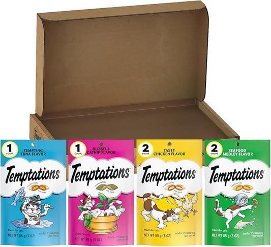 Temptations Classic Crunchy and Soft Cat Treats Feline Favorites Variety Pack, 3 oz. Pouches (Pack of 6)