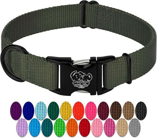 Country Brook Petz Premium Nylon Dog Collar with Metal Buckle for Small Medium Large Breeds - Vibrant 30+ Color Selection (Extra Large, 1 Inch, Dark Olive Drab)