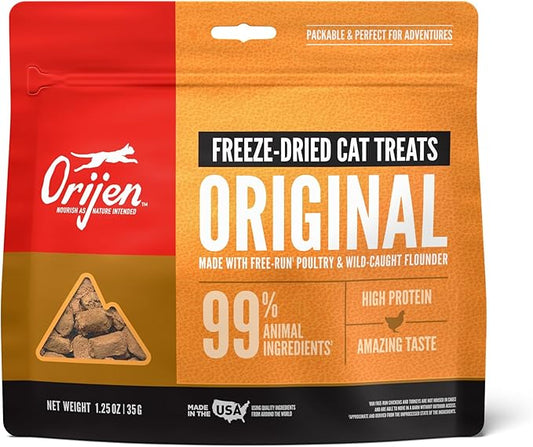 ORIJEN Freeze Dried Cat Treats Grain Free High Protein Raw Animal Ingredients Original 1.25oz Bag