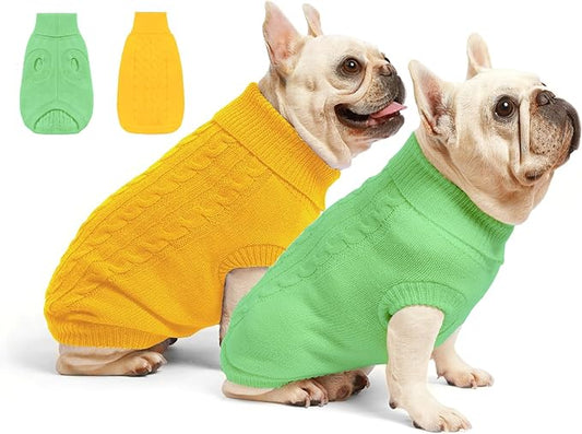 2 Pack Dog Sweaters for Small Dogs - Puppy Medium Warm Clothes in Winter, Turtleneck Pullover Design for Boy Girl Pet, Doggie, Cat, Kitten Chihuahua Bulldog Pug Beagles (XS, Yellow, Green)
