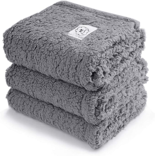 1 Pack 3 Calming Blankets Fluffy Premium Fleece Pet Blanket Soft Sherpa Throw for Dog Puppy Cat Grey Medium (30?œx20'')