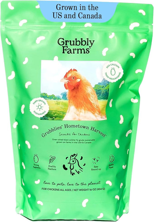 Grubbly Farms Grubblies - Black Soldier Fly Larvae for Chickens - Chicken Treats Grown in The US and Canada - for Strong Eggshells and Healthy Feathers - Grubblies Hometown Harvest 1LB