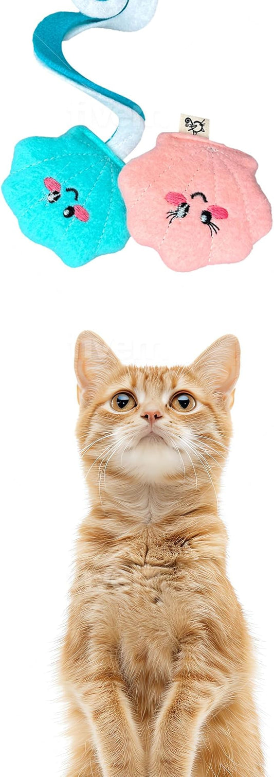 Seashell Cuties for Cats with Crinkle & Whirly Tail (Catnip Free) - Crinkle Texture - Cats Toys & Accessories - Perfect for Kittens - Made in USA