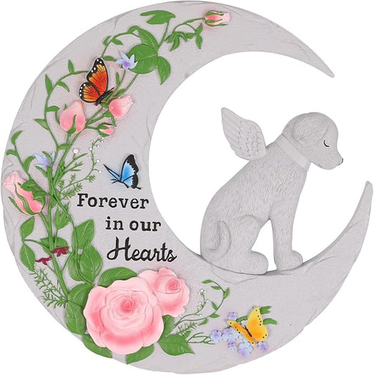 Youdear Memorials Pet Memorial Stone for Dogs Cats, 10 Inch Memorial Gifts for Loss of Dog, Heart Shaped Cat Memorial Stones, Pet Memorial Gifts, Pet Loss Sympathy Gift (Moon Dog)