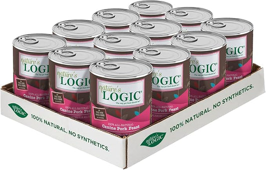 Nature's Logic Grain-Free Canned Dog Food - 95% Animal Proteins - 100% Natural Wet Dog Food Cans - No Common Allergens - All Life Stages - Ideal for Sensitive Dogs - Pork (13.2 oz, 12 Pack)