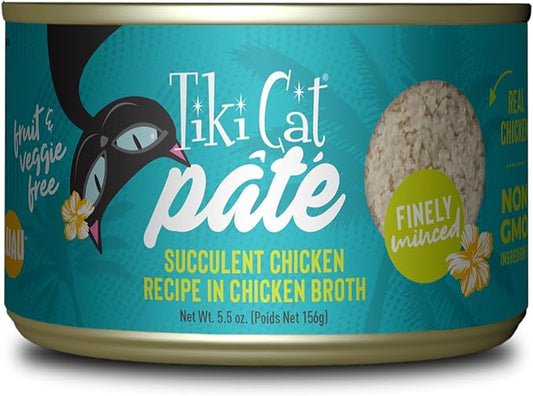 Tiki Cat Luau Pate, Succulent Chicken Recipe in Broth, Grain-Free Balanced Nutrition Wet Canned Cat Food, for All Life Stages, 5.5 oz. Can (8 Count)