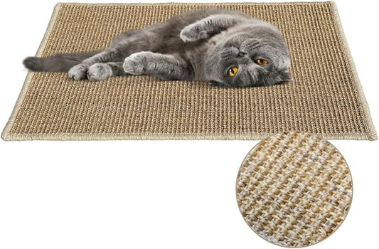 Premium Brazilian Cat Scratcher Mat ??24'' x 16'' Natural Fiber 100% Sisal with Jute Border, Ultra Durable, Scratching Pad, Doormat Rug, Protects Furniture and Carpets (Natural Brown)