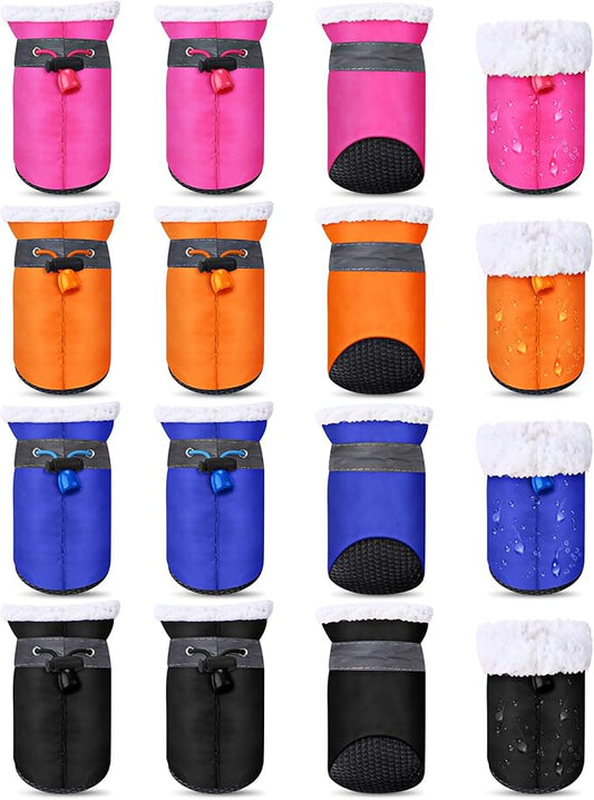 Weewooday 4 Sets 16 Pcs Waterproof Dog Shoes Rain Snow Boots Paw Protectors Breathable Dog Winter Boot Anti Slip Sock Shoes with Adjustable Drawstring for Pet(Blue, Black, Pink, Orange,No. 2, 4x3.5cm)