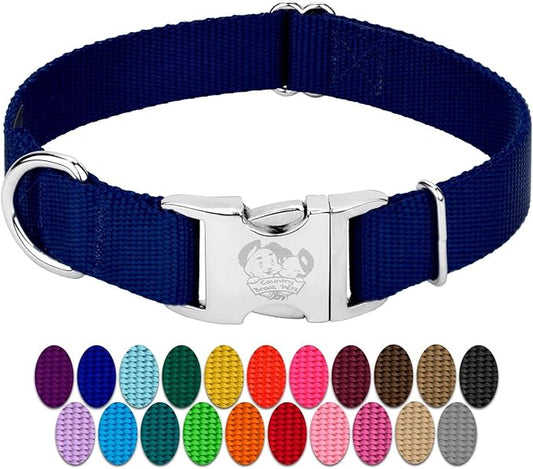 Country Brook Petz Premium Nylon Dog Collar with Metal Buckle for Small Medium Large Breeds - Vibrant 30+ Color Selection (Large, 1 Inch Wide, Royal Blue)