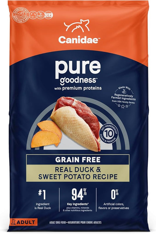 Canidae Pure Limited Ingredient Premium Adult Dry Dog Food, Real Duck & Sweet Potato Recipe, 4 lbs, Grain Free