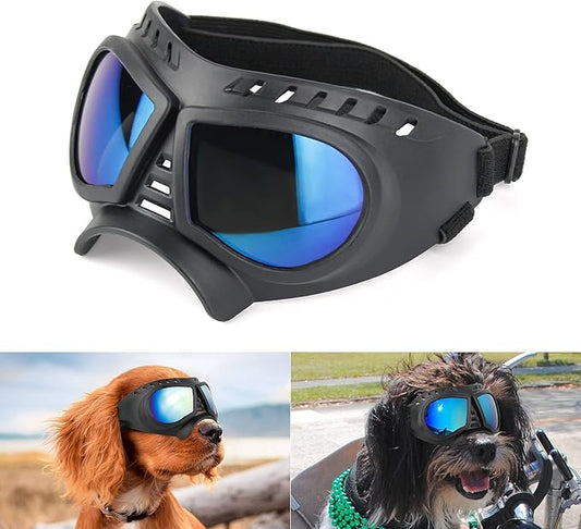 Namsan Dog Goggles Small Breed, Wide Snout & Soft Frame, Tactical Driving Sunglasses for Dogs Small to Medium Breed, Anti-UV Dog Eye Protection, Windproof Dustproof, Adjustable, Blue Lens