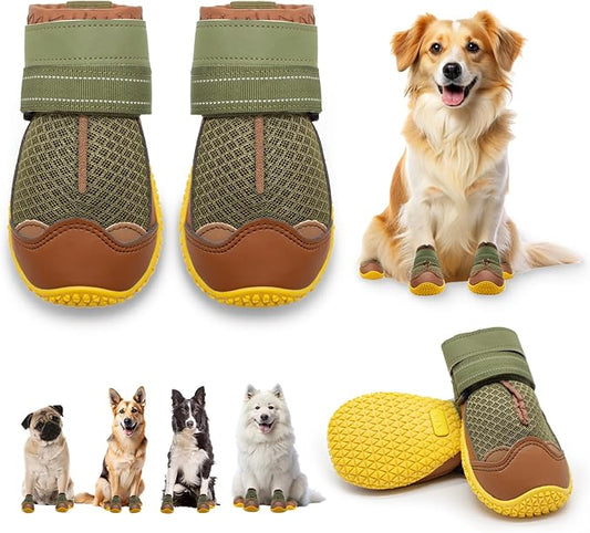 Dog Shoes for Large Dogs, Medium Dog Boots & Paw Protectors for Hardwood Floors, Outdoor Dog Booties for Hot Pavement Winter Snow Hiking, Breathable Dog Shoes with Reflective Strips Size 4