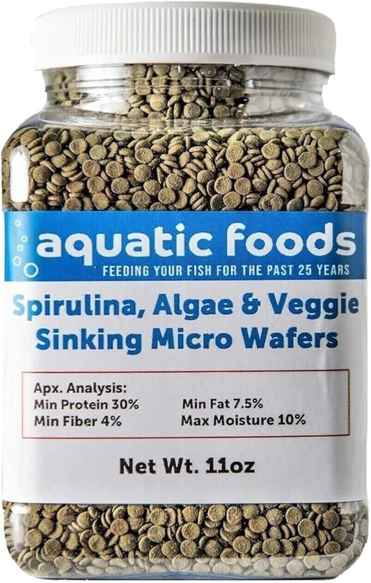 Aquatic Foods Inc. Wafers 3.5mm - 1/8" Spirulina, Algae & Veggies, Sinking Micro Wafers for All Tropical Fish, African Cichlids, Catfish, All Bottom Fish, Shrimp, Snails, Crabs??1oz Small Jar