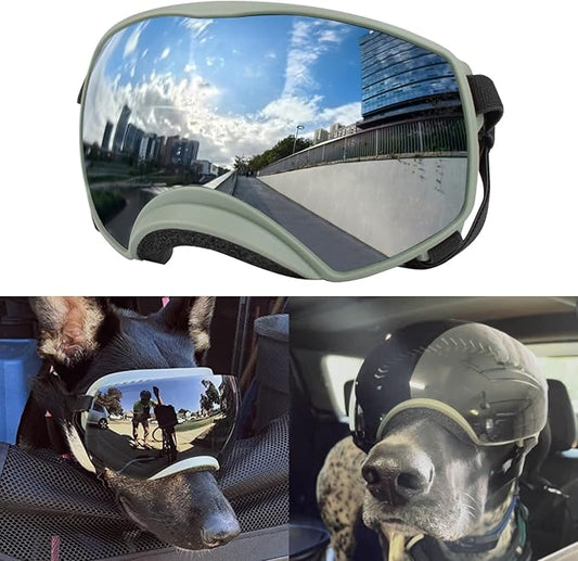 NAMSAN Dog Goggles for Large Dogs, Black/Silver Lenses Replaceable, Anti-UV Sunglasses for Dogs Medium to Large Breeds, Driving Dog Eye Protection, Windproof Dustproof, Adjustable, Green