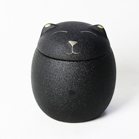 Smiling Kitty Ceramic Black Porcelain Pet Urn ??Cute Cat Face Cremation Urn for Ashes, Small Keepsake Memorial Jar for Fur Baby, Decorative Display Urn Sealing Well Design for Pet Loss