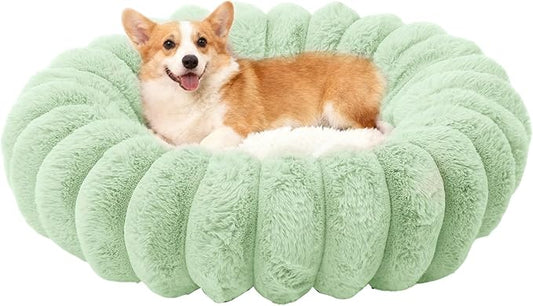 Cloudsoft Flower Cat Bed and Dog Bed, Washable Faux Fur Pet Bed with Non-Slip Water-Resistant Bottom, for Cats & Small Dogs up to 33 lbs, 29.9"x29.9", Green