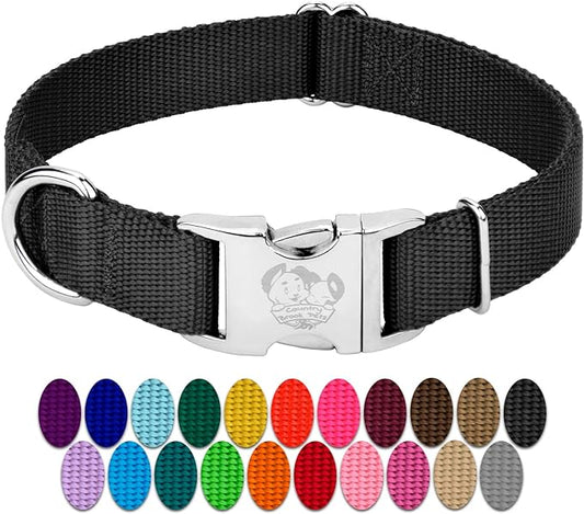 Country Brook Petz Premium Nylon Dog Collar with Metal Buckle for Small Medium Large Breeds - Vibrant 30+ Color Selection (Extra Large, 1 Inch, Black)