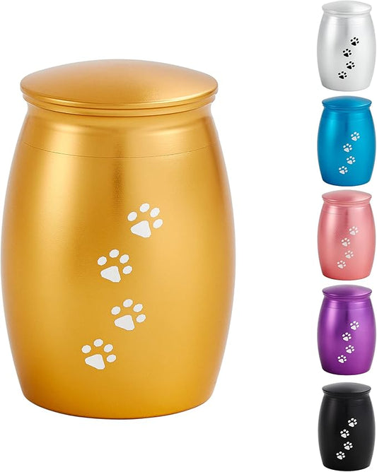 2.67 Inches Small Pet Cremation Urns for Dog Ashes,Tiny Urn for Dog or Cats Ashes,Mini Keepsake with Paw Print(Paw Gold)