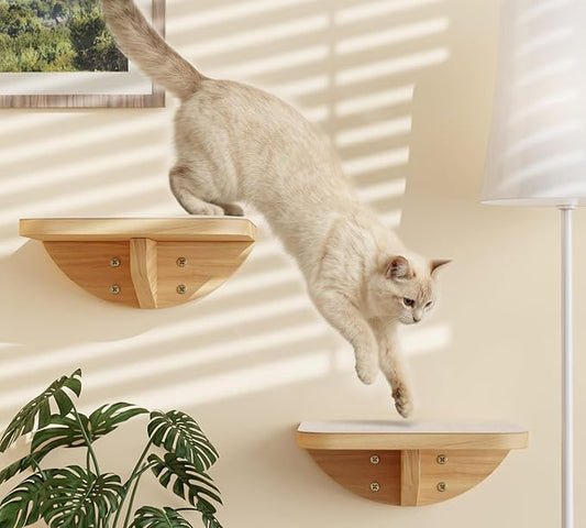 Wall Mounted Cat Steps 2 Pack ??Square Wood Cats Shelves with Felt Cushions for Climbing, Jumping & Resting