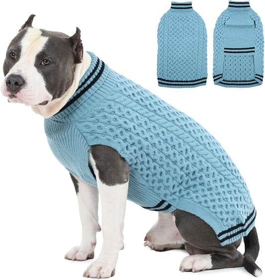 XXXL Dog Sweater, Fall Winter Knit Fleece Sweater for Large Dogs, Turtleneck Sleeveless Pullover Dog Christmas Sweaters for Male Female Dogs, Blue 3XL