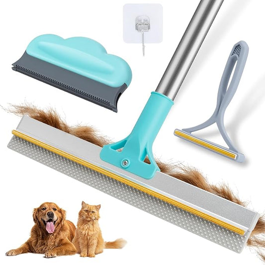 Carpet Rake for Pet Hair Removal Tool, Reusable Pet Hair Remover Broom, Dog&Cat Hair Remover Scraper Rake with 54??Adjustable Long Handle, 3 Pcs Carpet Brush Rake for Rugs, Mats, Couch, Furniture