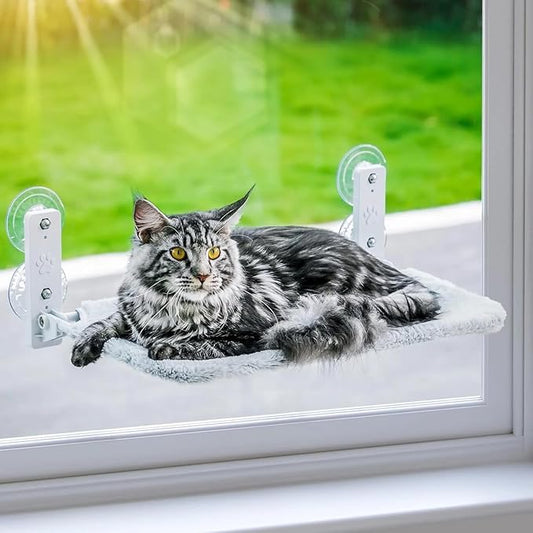 Rrglros Cat Window Perch - Foldable, Breathable & Plush Cat Hammock for Window with Sturdy Frame, 360° View for Sunbathing & Relaxation