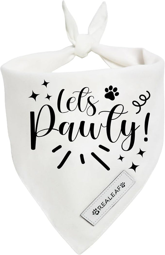 Realeaf Lets Pawty Dog Bandana,Wedding Birthday Party Outfit for Boy and Girl, Premium Durable Fabric, Engagement Announcement for Large and XLarge Dogs (Large)