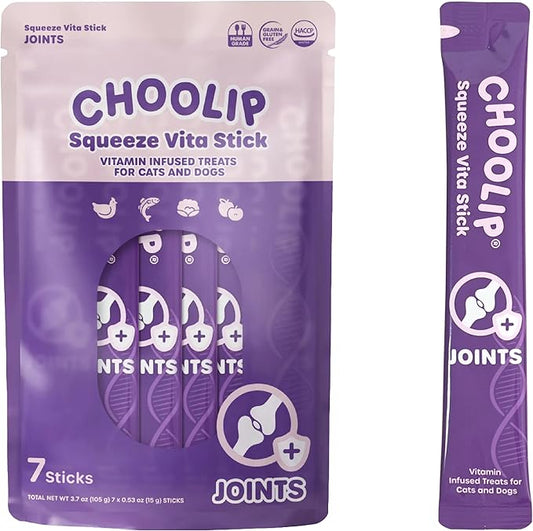 Choolip Squeeze Vita Stick Lickable Cat and Dog Treats ??7-Count Joint Support Sticks with Multivitamins, Soft Squeezable Paste for All Life Stages, Supporting Joint Health