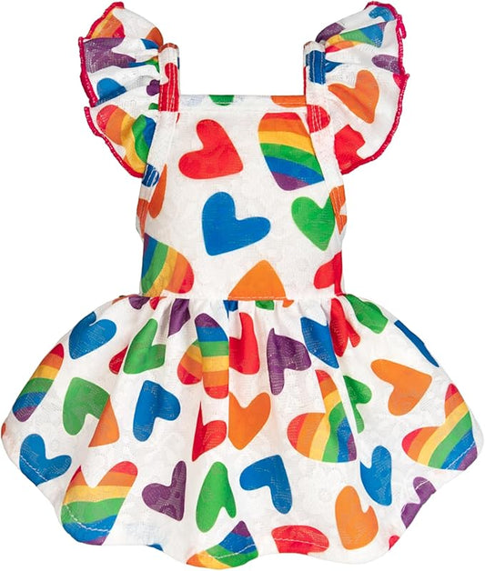 Fitwarm Colorful Heart Dog Dress, Summer Clothes for Small Dogs Girl, Cute Pet Rainbow Outfit, Red, Yellow, Blue, Green, White, XS