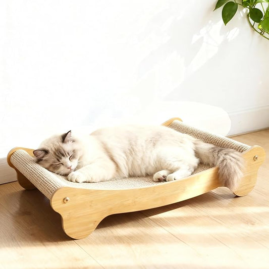 2-in-1 Cat Scratching Board Bed for Indoor Cats - Natural Sisal Scratcher with Hammock,Wooden Cat Furniture for Scratching and Resting(Extra Large)