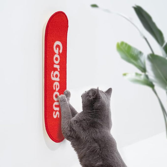 Wall Mounted Cat Scratching Board Skateboard Style (24"x6") - Reusable Wooden Board + Replaceable Cat Scratcher Map with Mounted Setup