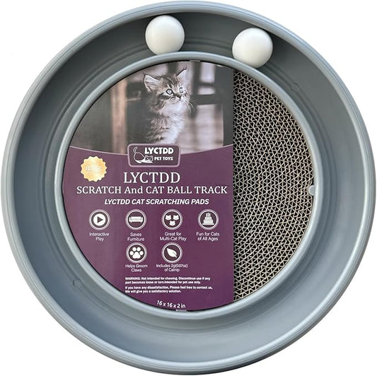 Interactive Cat Ball Track Toy for Indoor Cats, Cat Scratching Board & Exercise Set for Bored Indoor Adult and Kitten Mental & Physical Stimulation, with Spare Ball to Prevent Loss (Grey)