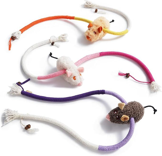 Cat Chew Ropes with Catnip Mice, 3Pcs Cat Chew Toys for Kitten/Large Cats Enrichment, 3-in-1 Catnip Toys Mouse & Strong Braided Ropes & Gall Fruits, Cats Teething Toys