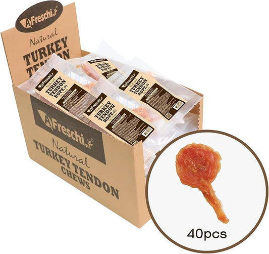 AFreschi Natural Turkey Tendon Lollipop 40 Units/Box, Dog Treat for Signature Series, All Natural Human Grade Puppy Chew, USA-Sourced Turkey Tendon, Rawhide Alternative