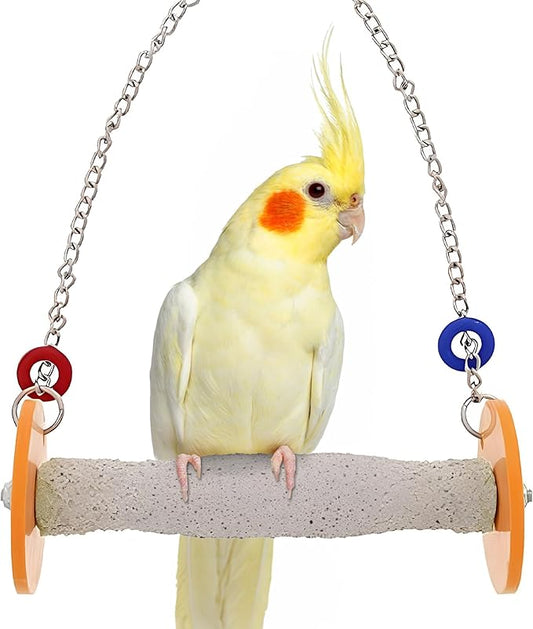 Sweet Feet and Beak Roll Bird Swing - Pumice Perch Bird Toys Trims Nails and Beaks, Safe and Non-Toxic Bird Cage Accessories for Small and Large Birds, Swinging Toys Birds Will Love, XSmall 4.5 Inches