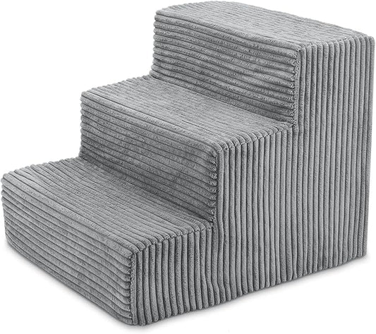 Best Pet Supplies Dog Stairs & Steps - Foam Steps for Small Dogs & Cats, Non-Slip Indoor Balanced Pet Step Support, Dog Ramp, No Assembly, Gray, 3-Step (13.5-inch Height)