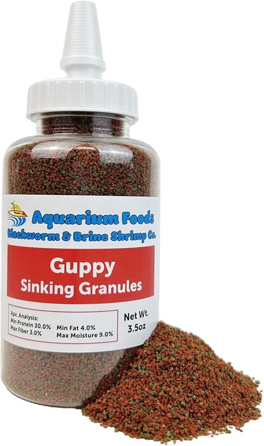 Aquatic Foods Inc. Guppy Sinking Granules Fish Food for Guppies, Endlers, Mollies, Platies, Swordtails, Groumis, Tetras, Catfish, Cichlids, All Community Tropical Fish??.5oz Squeeze Bottle