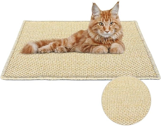 Premium Brazilian Cat Scratcher Mat ??24'' x 16'' Natural Fiber 100% Sisal with Jute Border, Ultra Durable, Scratching Pad, Doormat Rug, Protects Furniture and Carpets (Natural Beige)