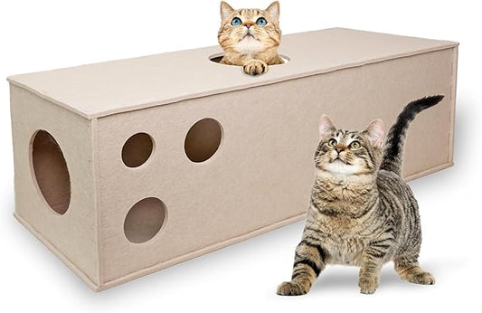 Meeyoview Cat Tunnel, Felt Tunnels for Indoor Cats, Peekaboo Hideaway Cave, Straight Cat Tunnel Bed, Interactive Cat Cube Toys for Small Medium Large Cats