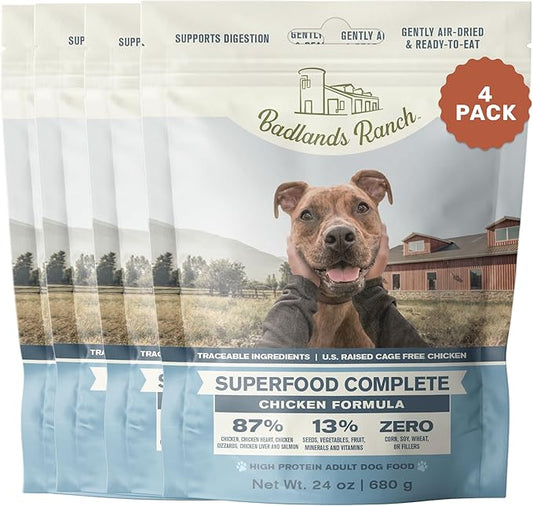 by Katherine Heigl- Superfood Complete, Air-Dried Adult Dog Food - High Protein, Zero Fillers, Superfood Nutrition (24 Ounce (Pack of 4), Chicken)