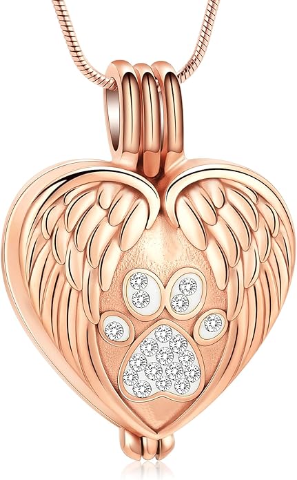 zeqingjw Pet Cremation Jewelry for Ashes Pendant Paw Print Pet Heart Urn Necklace Memorial Keepsake Jewelry for Pet/Dog's/Cat's Ashes